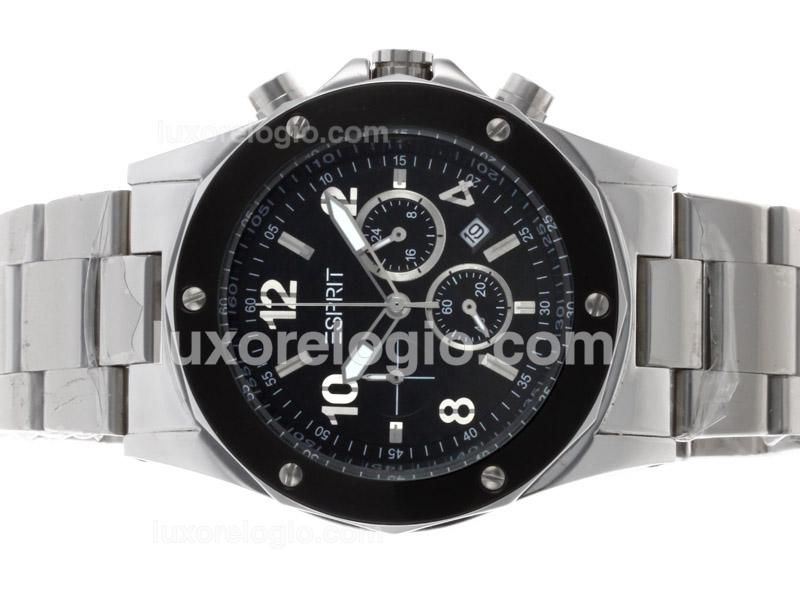 E-Sprit Working Chronograph PVD Bezel with Black Carbon Fibre Style Dial S/S