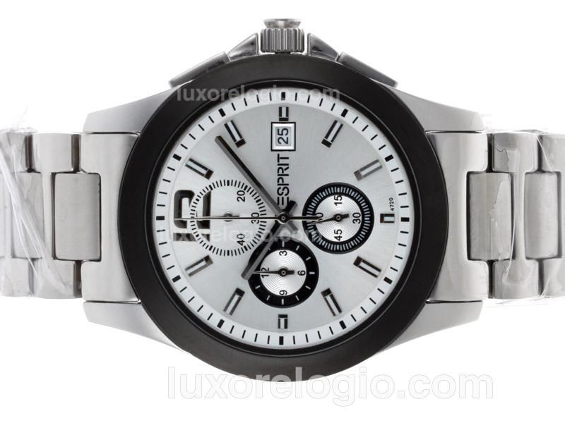 E-Sprit Working Chronograph PVD Bezel with Silver Dial S/S