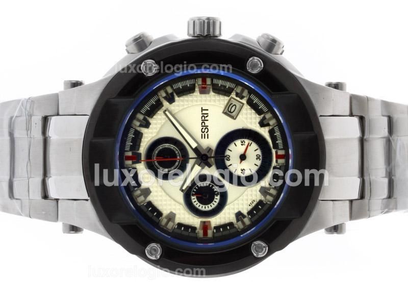 E-Sprit Working Chronograph PVD Bezel with White Dial S/S