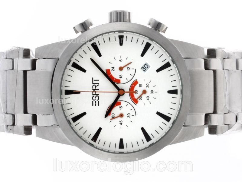 E-Sprit Working Chronograph Stick Markers with White Dial S/S