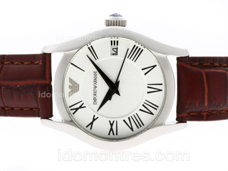 Emporio Armani Classic Roman Markers with White Dial-Lady Size