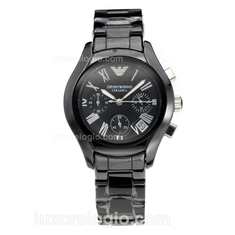 Emporio Armani Classic Working Chronograph Full Ceramic with Black Dial-Silver Markers