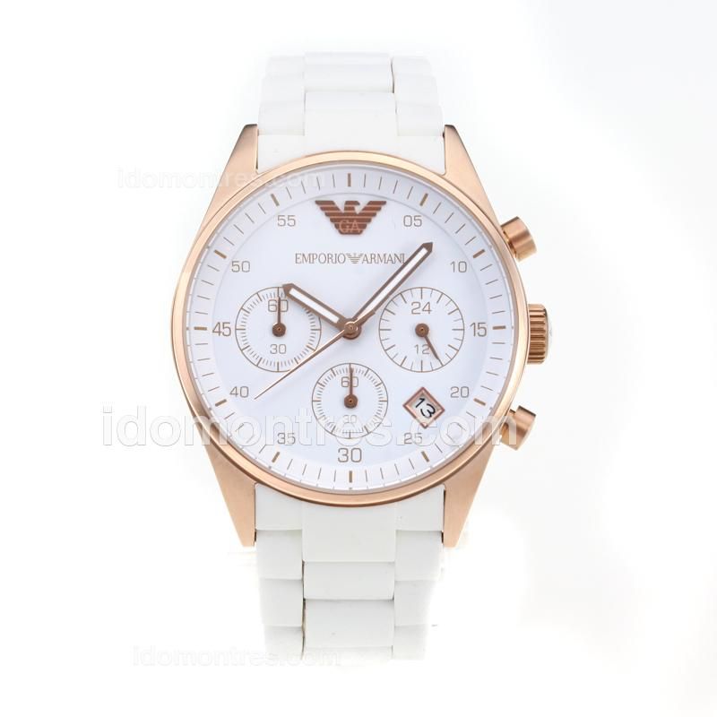 Emporio Armani Classic Working Chronograph Rose Gold Case with White Dial