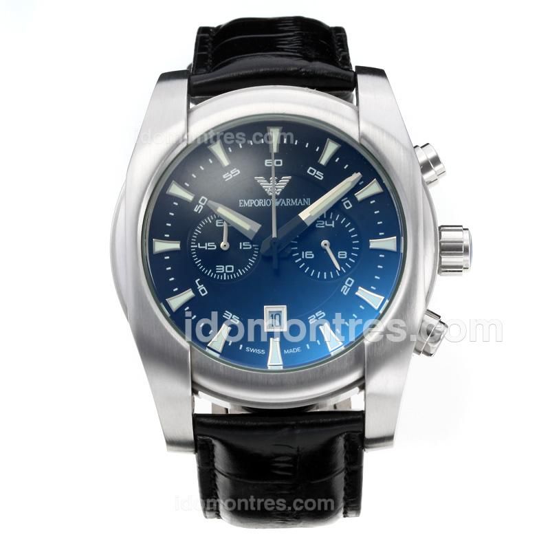 Emporio Armani Classic Working Chronograph with Blue Dial-Black Leather Strap