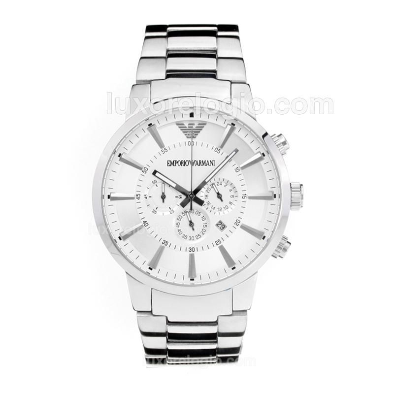 Emporio Armani Classic Working Chronograph with White Dial S/S