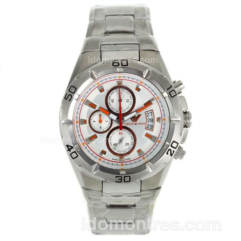 Emporio Armani Sport Working Chronograph Orange Markers with Silver Dial-S/S