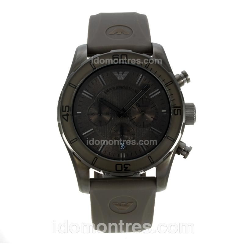 Emporio Armani Sport Working Chronograph PVD Case with Grey Dial-Rubber Strap