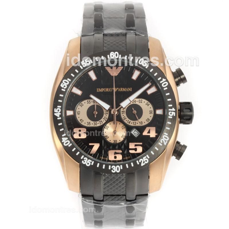 Emporio Armani Sport Working Chronograph Rose Gold Case with Black Dial-PVD Strap