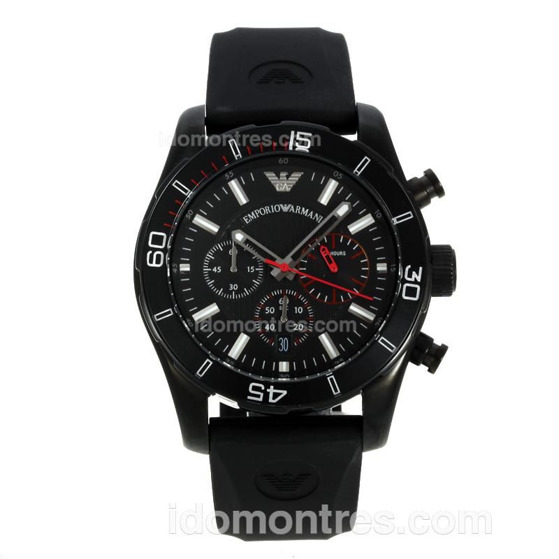 Emporio Armani Sport Working Chronograph PVD Case with Black Dial White Markers-Rubber Strap