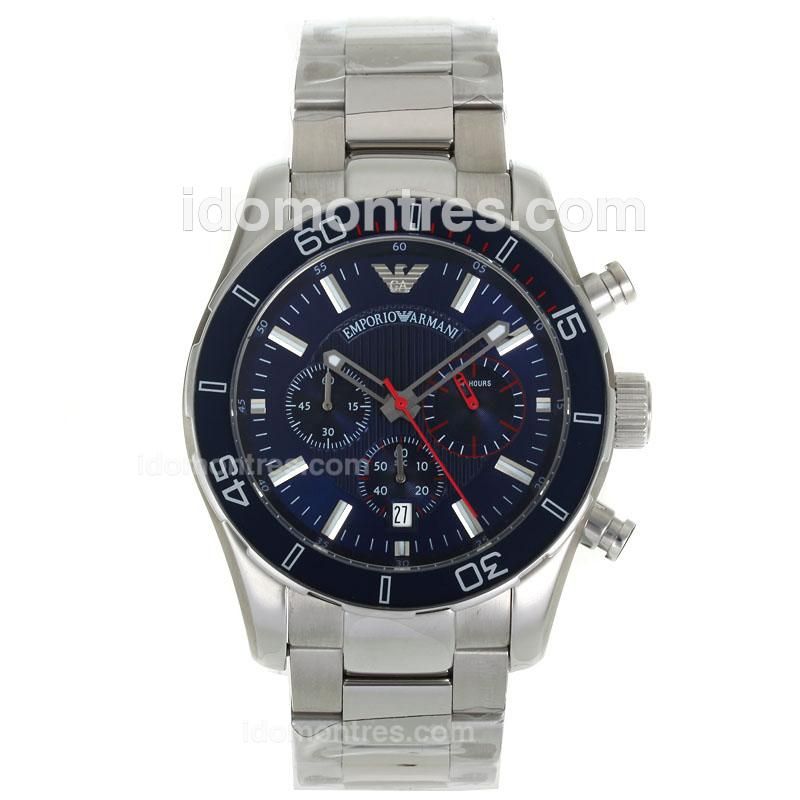 Emporio Armani Sport Working Chronograph Stick Markers with Blue Dial-S/S
