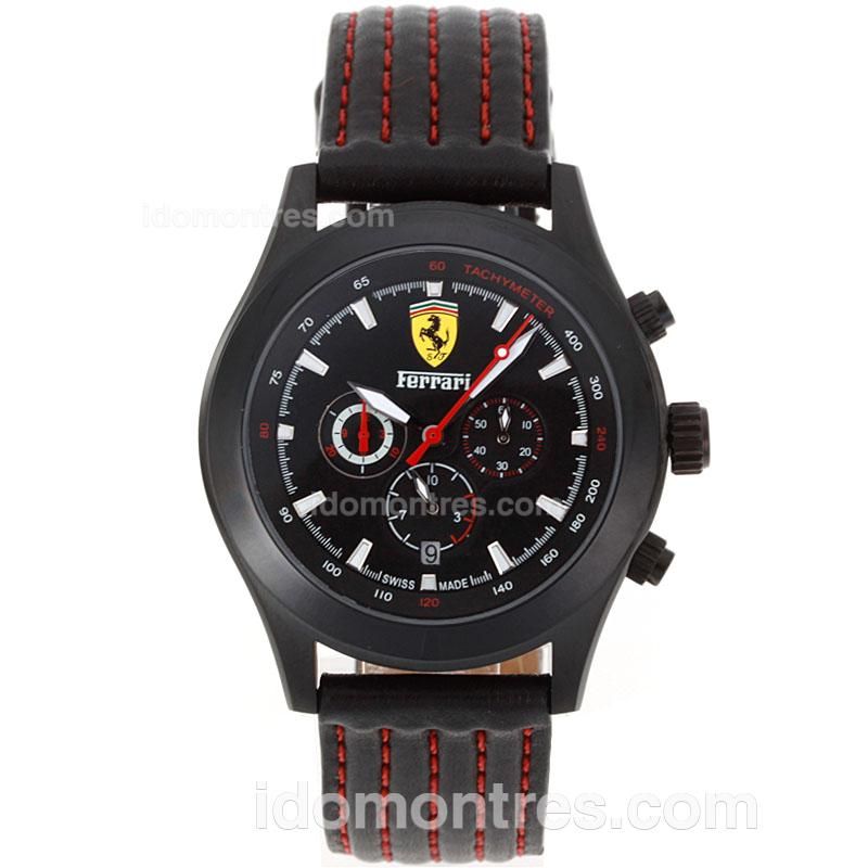 Ferrari Automatic PVD Case with Black Dial-Leather Strap