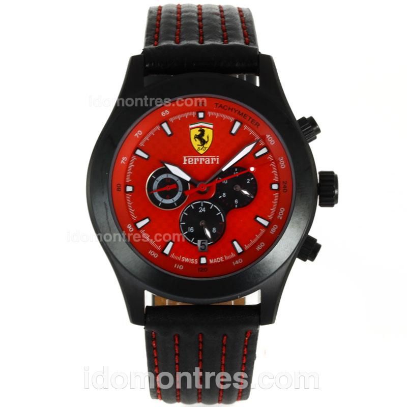 Ferrari Automatic PVD Case with Red Dial-Leather Strap