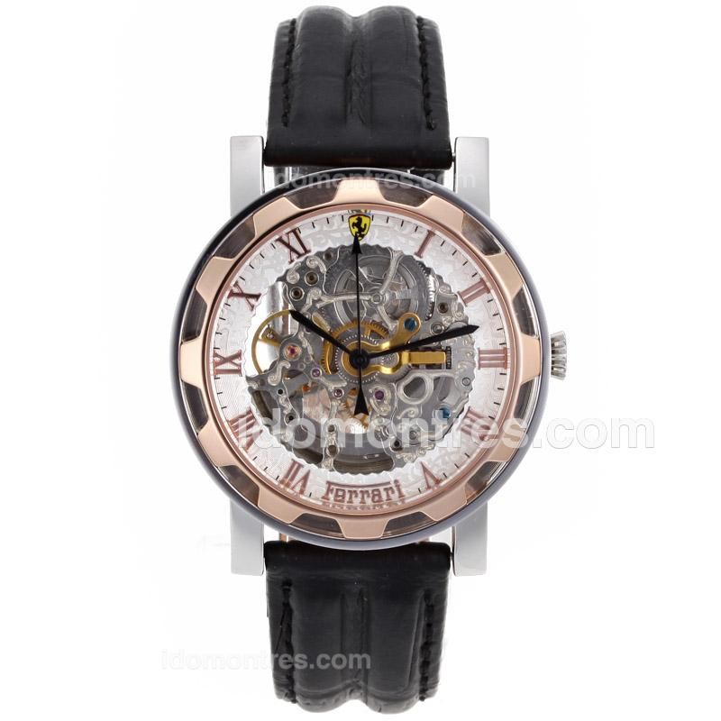 Ferrari Automatic Two Tone Case with Skeleton Dial-Leather Strap