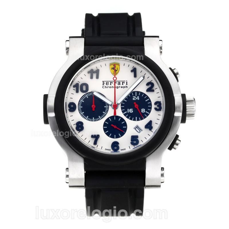 Ferrari Chronograph Working Chronograph PVD Bezel with White Dial-Rubber Strap