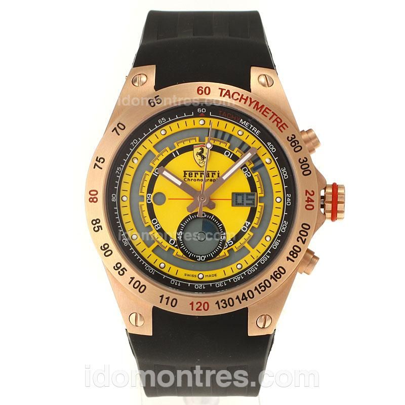 Ferrari Digital Display Rose Gold Case with Yellow Dial-Rubber Strap