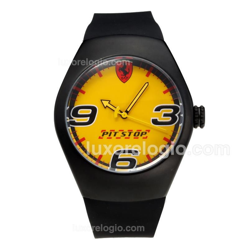 Ferrari PVD Case with Yellow Dial-Rubber Strap