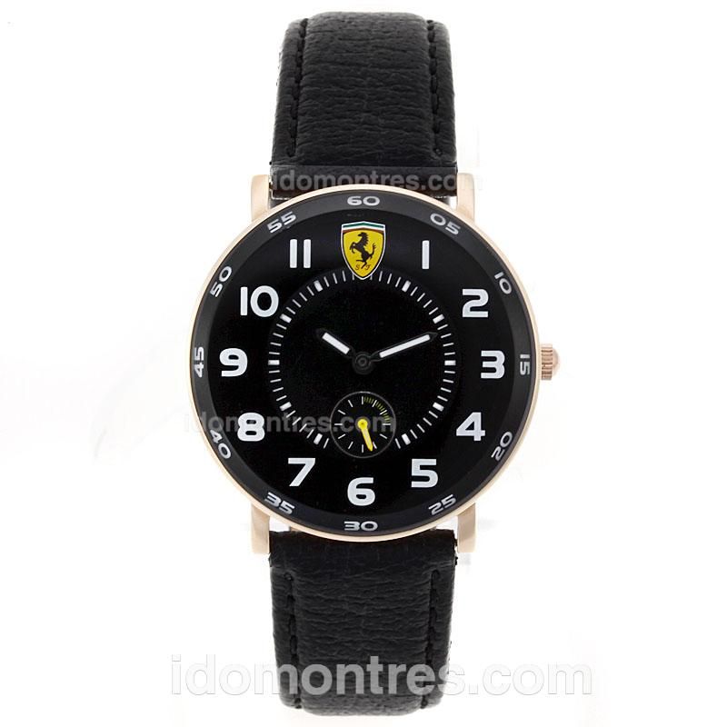 Ferrari Rose Gold Case Number Markers with Black Dial-Leather Strap