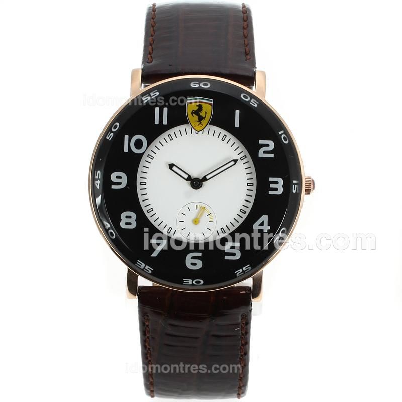 Ferrari Rose Gold Case Number Markers with White Dial-Leather Strap