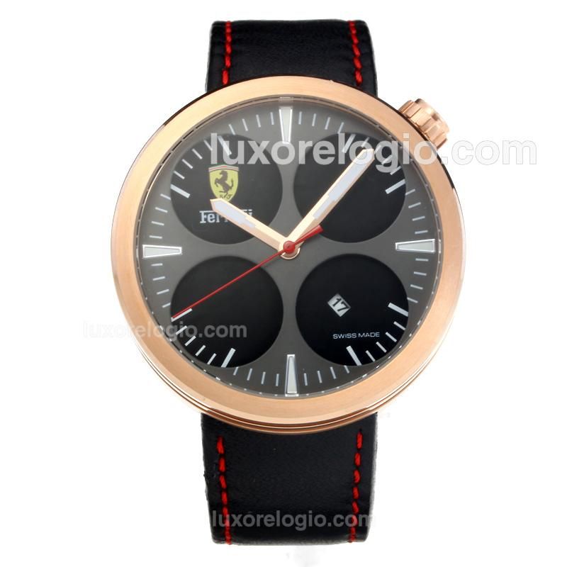 Ferrari Rose Gold Case with Gray Dial-Leather Strap