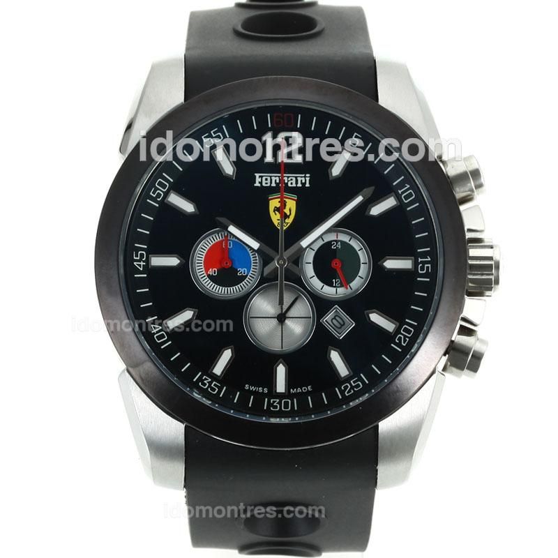 Ferrari See-through Back Case Working Chronograph with Black Dial-Rubber Strap