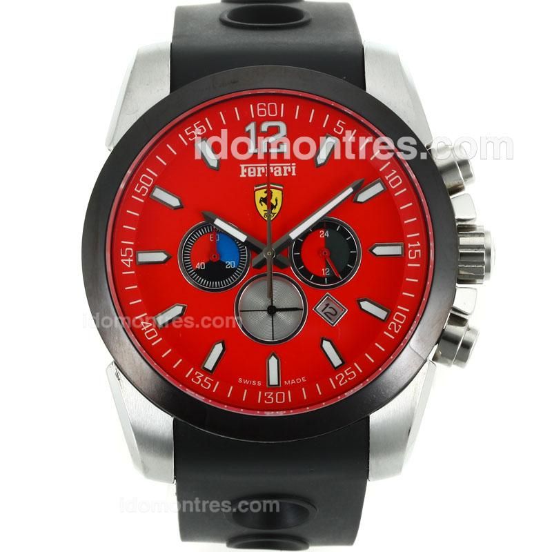 Ferrari See-through Back Case Working Chronograph with Red Dial-Rubber Strap