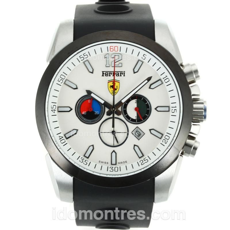 Ferrari See-through Back Case Working Chronograph with White Dial-Rubber Strap