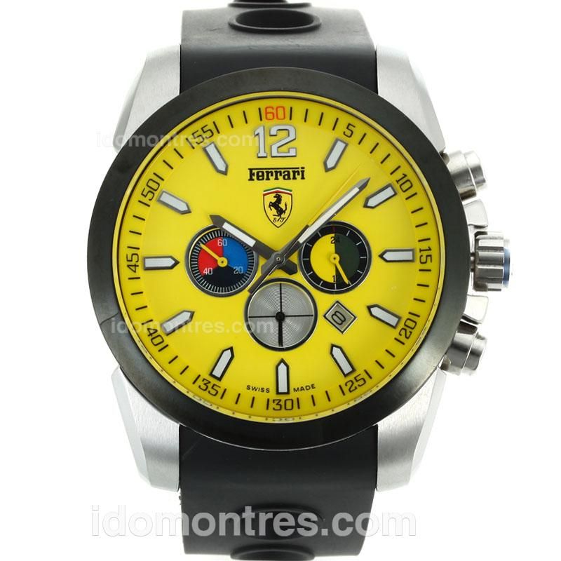 Ferrari See-through Back Case Working Chronograph with Yellow Dial-Rubber Strap
