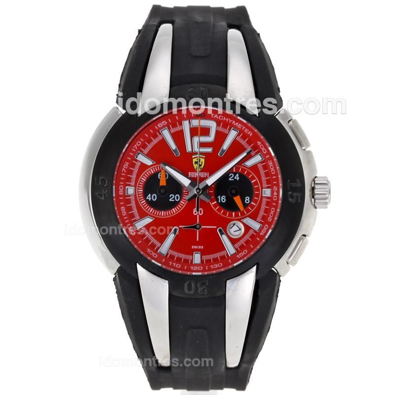 Ferrari Working Chronograph Black Bezel with Red Dial-Rubber Strap