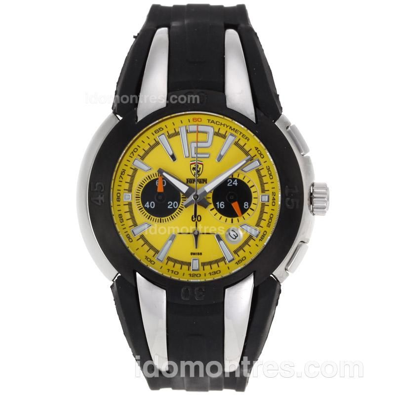 Ferrari Working Chronograph Black Bezel with Yellow Dial-Rubber Strap