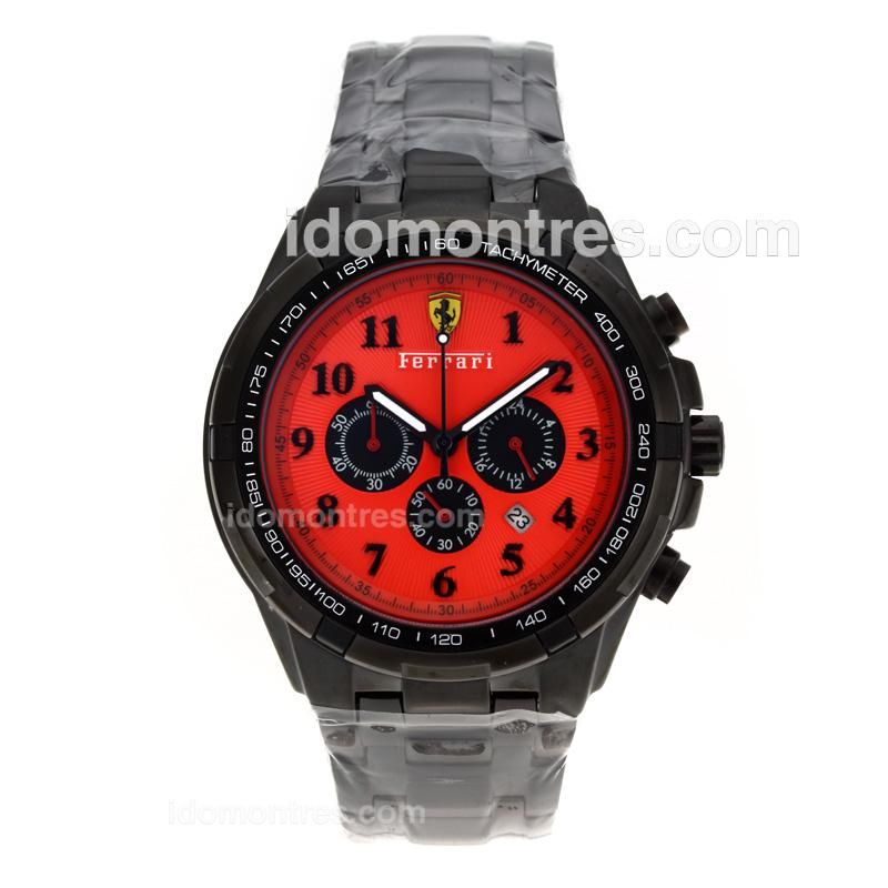 Ferrari Working Chronograph Full PVD Number Markers with Red Dial