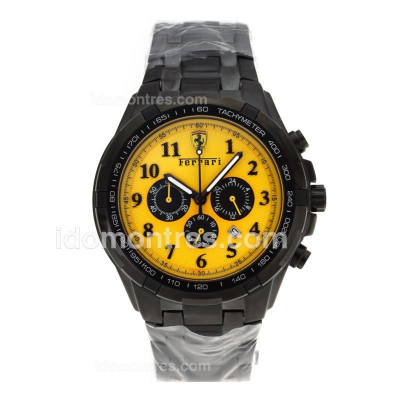 Ferrari Working Chronograph Full PVD Number Markers with Yellow Dial