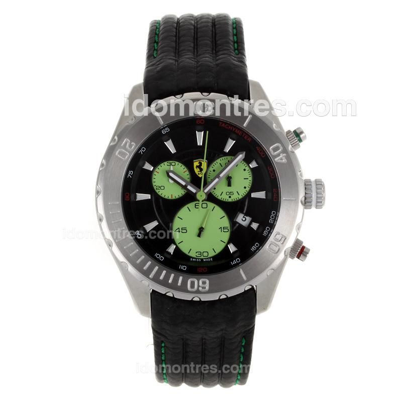 Ferrari Working Chronograph Green Subdials with Black Dial-Leather Strap