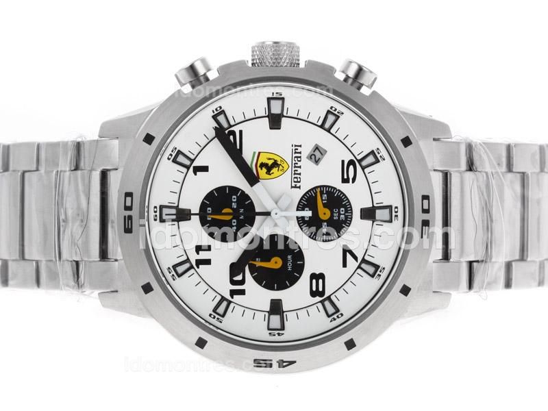 Ferrari Working Chronograph Number Markers with White Dial S/S