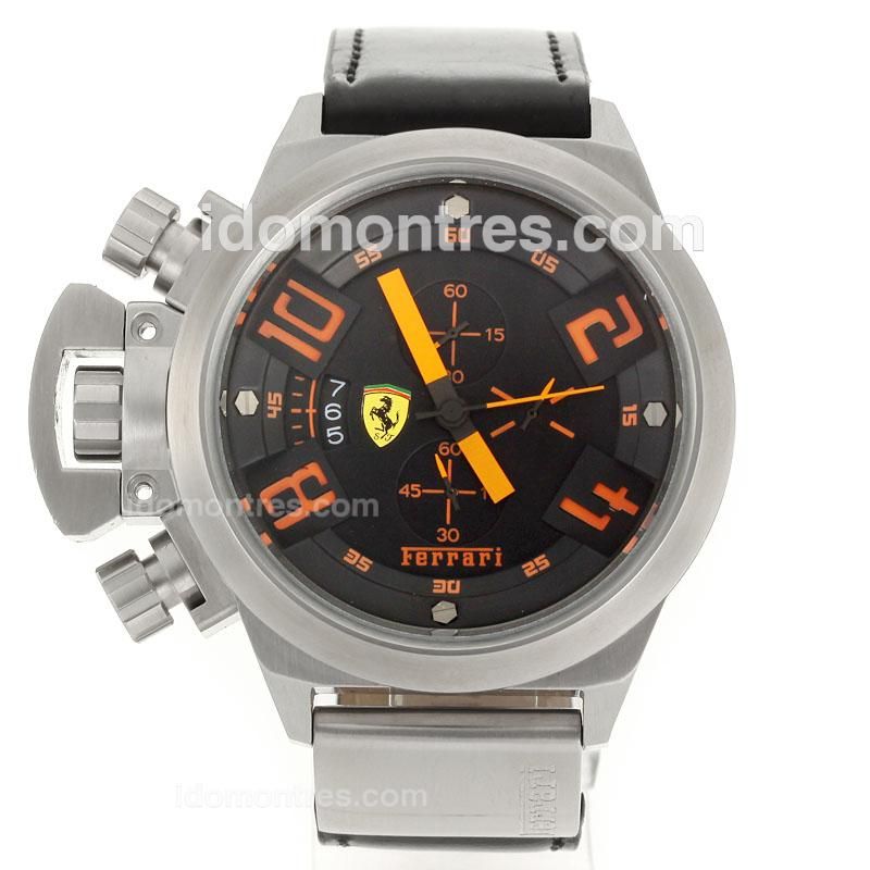 Ferrari Working Chronograph Orange Markers with Black Dial-Leather Strap