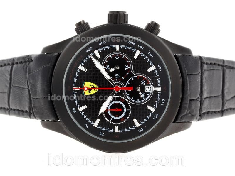 Ferrari Working Chronograph PVD Case with Black Carbon Fibre Style Dial-Leather Strap
