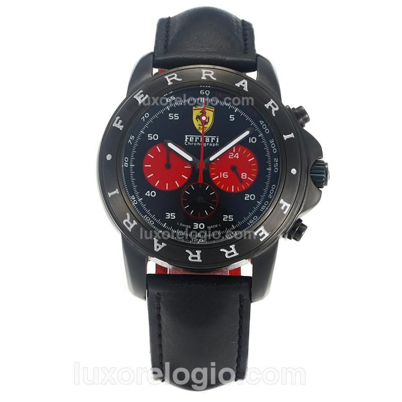 Ferrari Working Chronograph PVD Case with Black Dial-Leather Strap