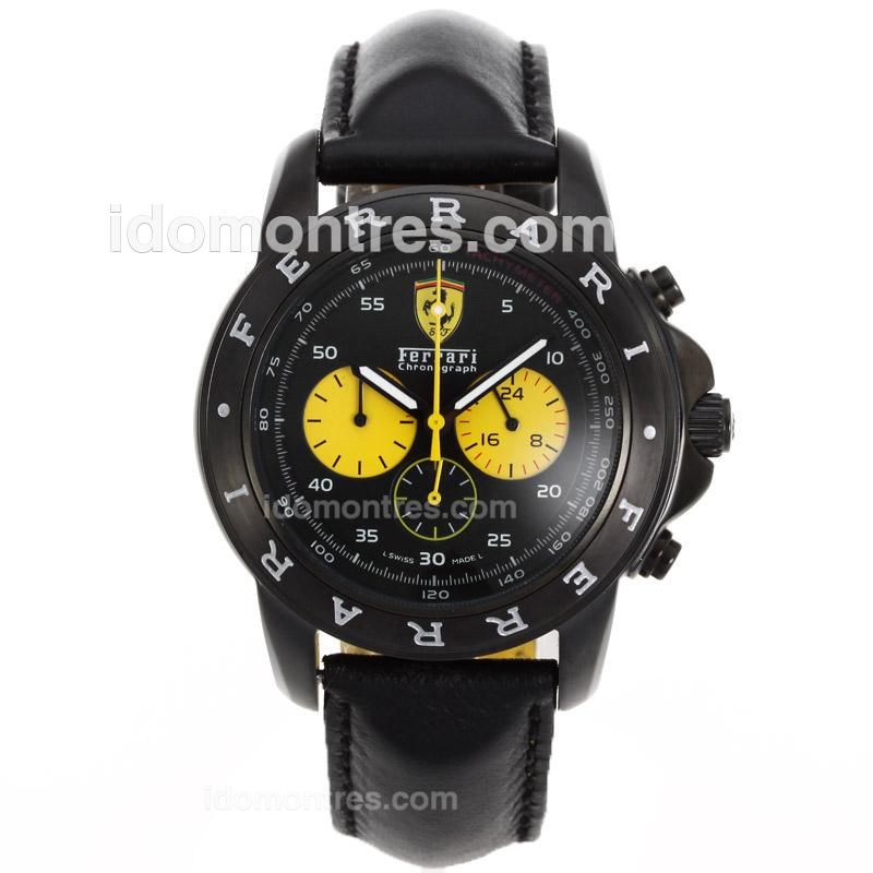 Ferrari Working Chronograph PVD Case with Black Dial-Leather Strap