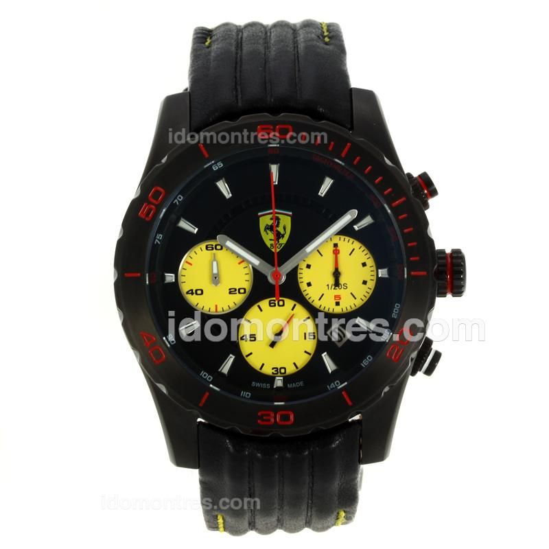 Ferrari Working Chronograph PVD Case with Black Dial-Yellow Subdials