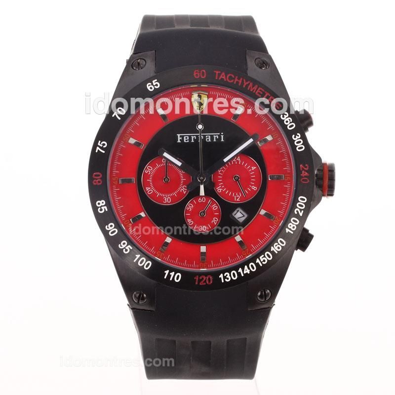 Ferrari Working Chronograph PVD Case with Black/Red Dial-Rubber Strap