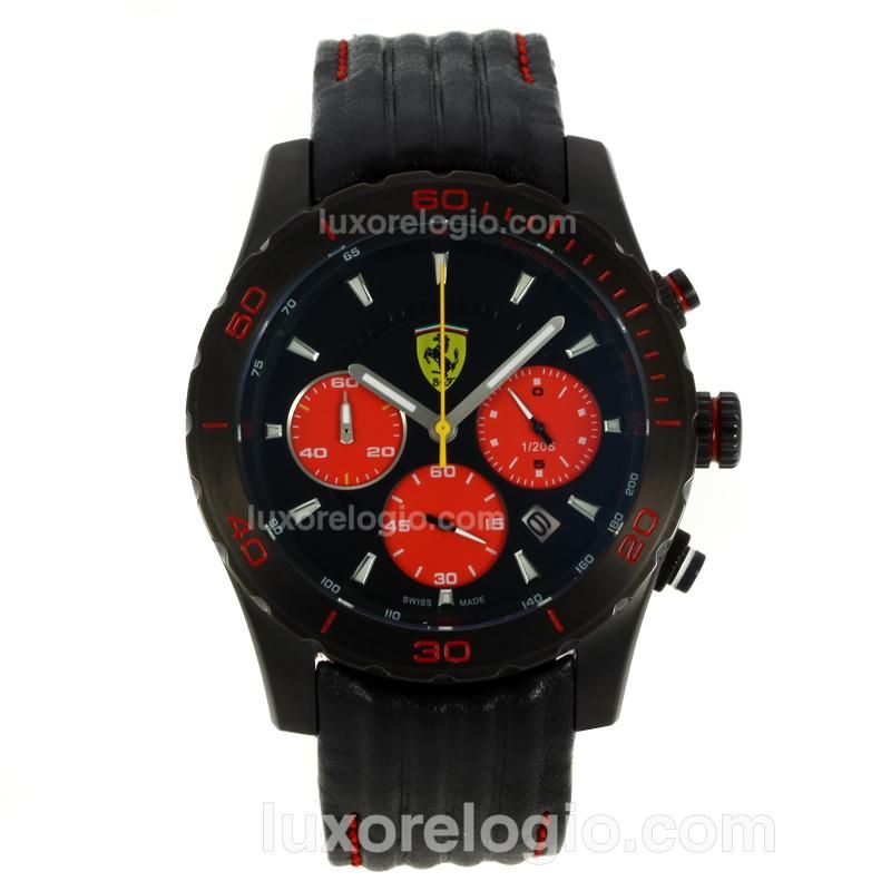 Ferrari Working Chronograph PVD Case with Black Dial-Red Subdials