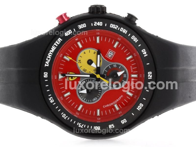 Ferrari Working Chronograph PVD Case with Red Dial and Black Rubber Strap