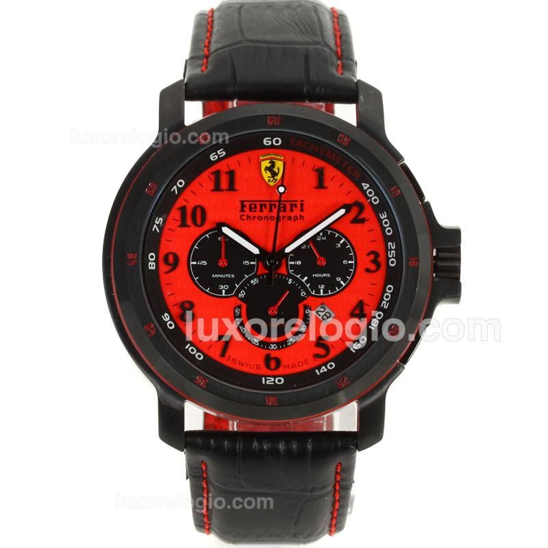 Ferrari Working Chronograph PVD Case with Red Dial-Leather Strap