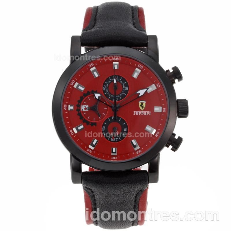 Ferrari Working Chronograph PVD Case with Red Dial-Leather Strap