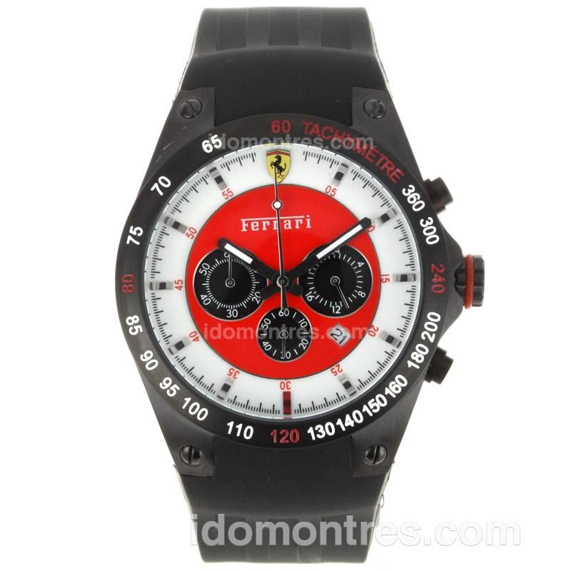 Ferrari Working Chronograph PVD Case with Red/White Dial-Rubber Strap