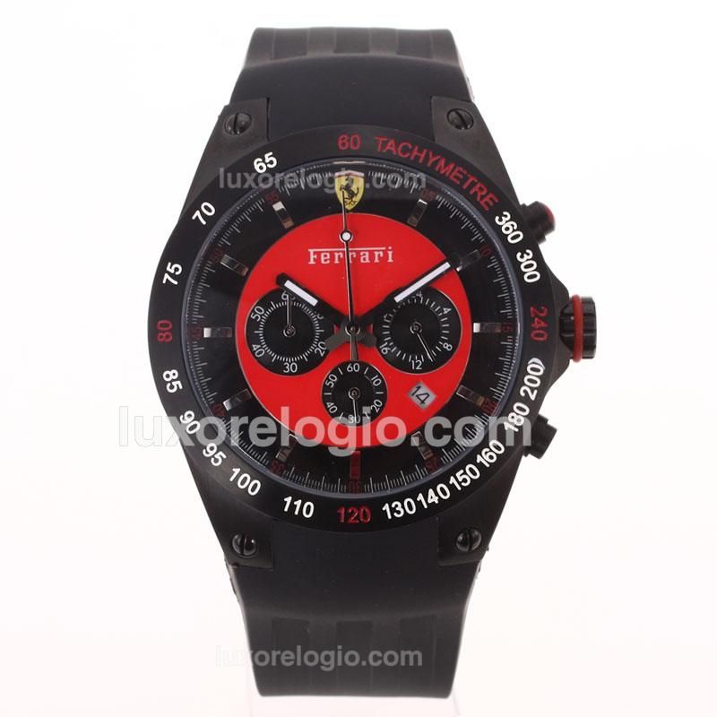Ferrari Working Chronograph PVD Case with Red/Black Dial-Rubber Strap