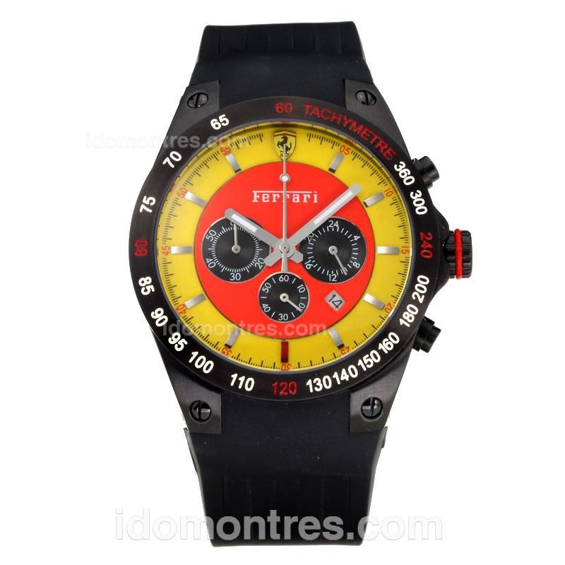 Ferrari Working Chronograph PVD Case with Red/Yellow Dial-Rubber Strap