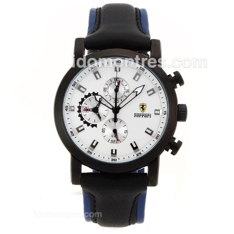 Ferrari Working Chronograph PVD Case with White Dial-Leather Strap