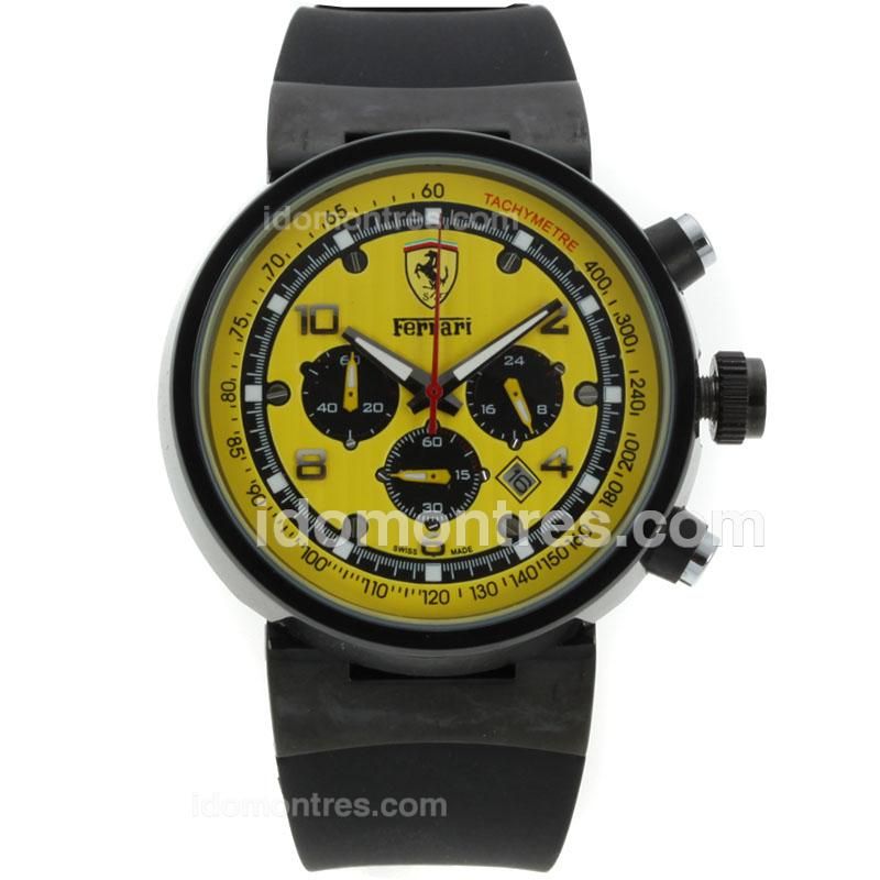 Ferrari Working Chronograph PVD Case with Yellow Dial-Rubber Strap