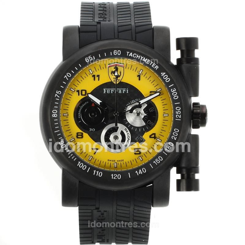Ferrari Working Chronograph PVD Case with Yellow Dial-Rubber Strap