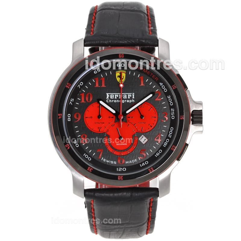 Ferrari Working Chronograph Red Markers with Black Dial-Leather Strap